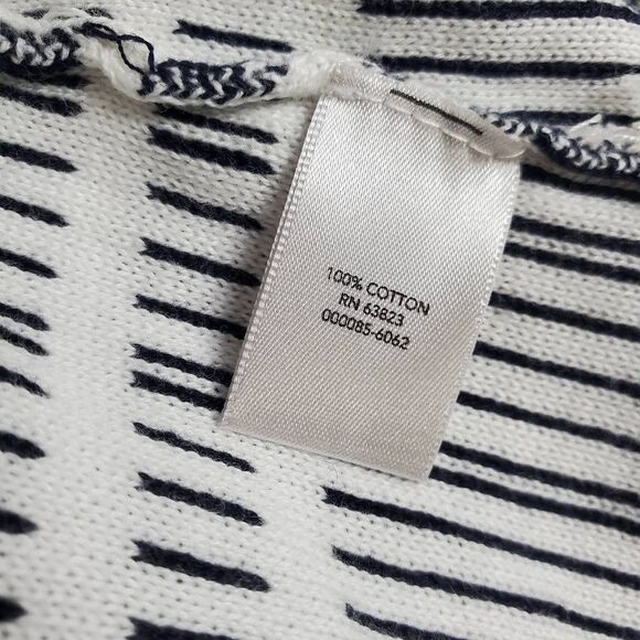 Christopher & Banks Cardigan L White Navy Button Front 100% Cotton Striped - Picture 5 of 6